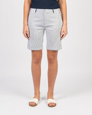VASSALLI - Ink/White Stripe Slim Leg Above Knee Short with Contrast Trim - 5998