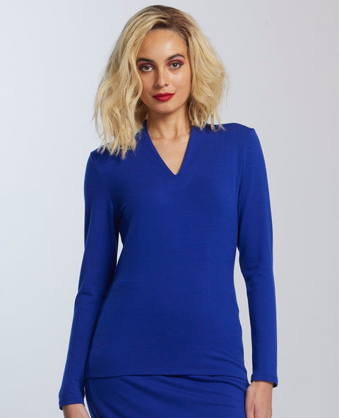 PAULA RYAN ESSENTIALS - Easy Fit Long Sleeve High Necked V Top - 9436