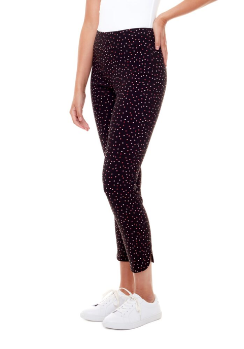 UP! PANTS - 28" Petal Slit Ankle Pant in White-Red Dots - 67400