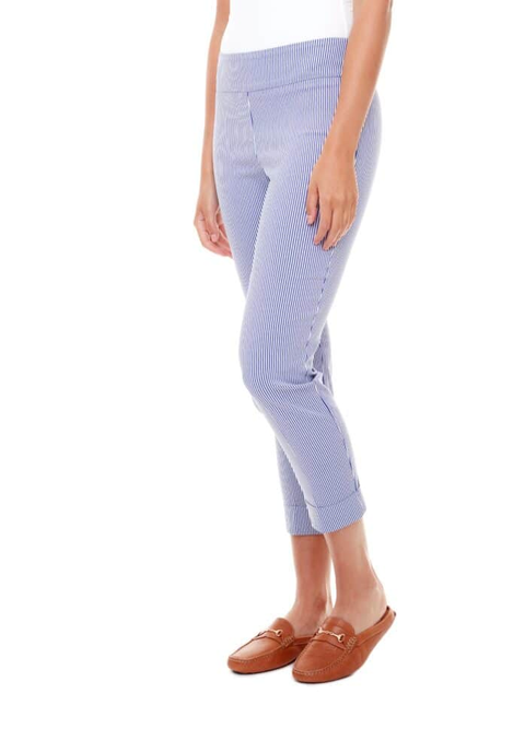 UP! PANTS - 26" Crop Pant with 2" Cuff in Blue Stripe - 67454